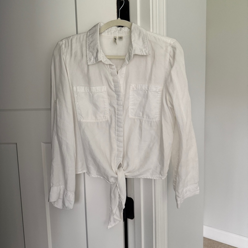 Versona White button Down top tie front long sleeve shirt